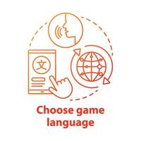 Choose game language red gradient concept icon. Select quest translation idea thin line illustration. Multilingual communication. Different linguistic features. Vector isolated outline drawing