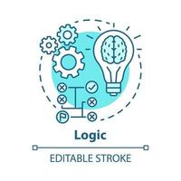 Logic concept icon. Thinking process thin line illustration. Rational solutions, ideas. Situation analysis. Strategy, algorithm. Solving problems. Vector isolated outline drawing. Editable stroke.