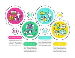 Plantilla infográfica vectorial de trabajos a tiempo parcial de verano. elementos de diseño de presentación de negocios. visualización de datos con cuatro pasos y opciones. gráfico de línea de tiempo del proceso. diseño de flujo de trabajo con iconos lineales vector