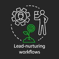 Lead-nurturing workflows chalk concept icon. Marketing automation idea. B2B, b2c email campaign. Brand relationship. Marketing livecycle, content. Vector isolated chalkboard illustration