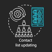 Contact list updating chalk concept icon. Digital marketing automation idea. Mobile device. Renew address book. Contacts screen. Clients database. Vector isolated chalkboard illustration