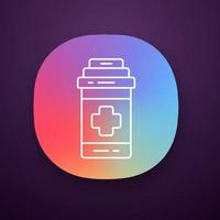 Painkiller app icon. Game cure. Medical aid to player. Extra life. Antibiotics, vitamins. Medications, pills, treatment. UI UX user interface. Web or mobile application. Vector isolated illustration