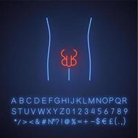 Healthy men reproductive system neon light icon. Human organ in good health. Wholesome men health. Glowing sign with alphabet, numbers and symbols. Vector isolated illustration