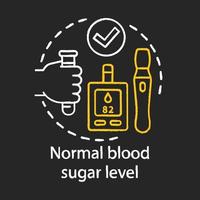 icono de concepto de tiza de nivel de azúcar en sangre normal. idea de estilo de vida saludable. glucómetro e insulina pluma vector aislado ilustración de pizarra. diabetes crónica, hipoglucemia tratamiento médico