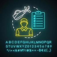 Golf caddy neon light icon. Sport coach, trainer. Player assistant. Field stadium staff, personnel. Instructor, worker. Glowing sign with alphabet, numbers and symbols. Vector isolated illustration
