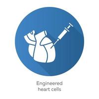 icono de glifo de sombra larga de diseño plano azul de células cardíacas diseñadas. Tejidos cardíacos de ingeniería humana. hectáreas inyección de corazón bioingeniería biotecnología. ilustración de silueta vectorial vector