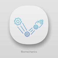 icono de la aplicación de biomecánica. copiar los movimientos del cuerpo. brazo robótico. propiedades mecánicas de los sistemas biológicos. bioingeniería interfaz de usuario ui ux. aplicaciones web o móviles. Ilustraciones de vectores aislados