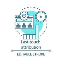 Last-touch attribution blue concept icon. Marketing channel analysis idea thin line illustration. Attribution modeling type. Traffic and conversions.. Vector isolated outline drawing. Editable stroke