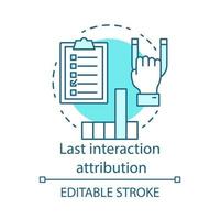 Last interaction attribution blue concept icon. Marketing channel analysis idea thin line illustration. Attribution modeling type, conversion model. Vector isolated outline drawing. Editable stroke