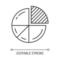 Pie chart linear icon. Circle divided into parts. Diagram. Circular statistical graphic. Statistics data. Thin line illustration. Contour symbol. Vector isolated outline drawing. Editable stroke