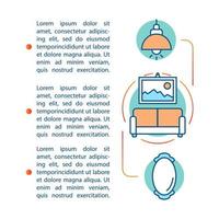 plantilla de vector de página de artículo de decoración del hogar. renovación de interiores. folleto, revista, elemento de diseño de folleto con iconos lineales y cuadros de texto. diseño de impresión. ilustraciones conceptuales con espacio de texto