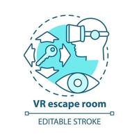 Vr escape room concept icon. Modern virtual reality quest idea thin line illustration. Digital mystery game simulation. Innovative entertainment. Vector isolated outline drawing. Editable stroke.