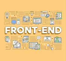 Front-end word concepts banner. Web applications programming. User interface development. Presentation, website. Isolated lettering typography idea with linear icons. Vector outline illustration