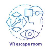 vr icono de concepto azul de la sala de escape. ilustración de línea delgada de idea de búsqueda de realidad virtual moderna. simulación de juego de misterio digital. entretenimiento innovador. dibujo de contorno aislado vectorial vector