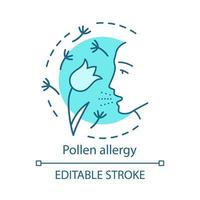 Pollen allergy concept icon. Hay fever idea thin line illustration. Allergic asthma, rhinitis caused by plants pollen. Seasonal respiratory disease. Vector isolated outline drawing. Editable stroke