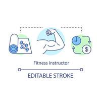 Fitness instructor concept icon. Gym coach, trainer idea thin line illustration. Fitness exercises. Sport, workout training and exercising tool. Vector isolated outline drawing. Editable stroke