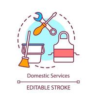 Domestic services concept icon. Household duties, cleaning, cooking idea thin line illustration. Domestic chores, utilities repair, housework. Vector isolated outline drawing. Editable stroke