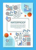 Waterproof construction materials brochure template layout. Flyer, booklet, leaflet print design with linear illustrations. Vector page layouts for magazines, annual reports, advertising posters..