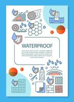 Waterproof construction materials brochure template layout. Flyer, booklet, leaflet print design with linear illustrations. Vector page layouts for magazines, annual reports, advertising posters..