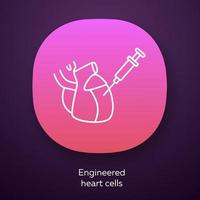 icono de la aplicación de células cardíacas diseñadas. Tejidos cardíacos de ingeniería humana. hectáreas inyección de corazón bioingeniería biotecnología. interfaz de usuario ui ux. aplicación web o móvil. ilustración vectorial aislada vector