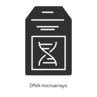 DNA microarray glyph icons set. DNA chip. Microscopic chromosome spots collection. Glass plate in plastic. Biochip. Gene research. Bioengineering. Silhouette symbols. Vector isolated illustration