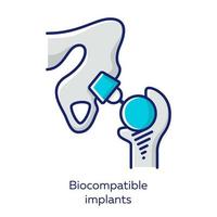 implantes biocompatibles icono de color gris. compatible con material tisular vivo. articulación artificial. dispositivo protésico médico. reemplazar la estructura biológica. bioingeniería ilustración vectorial aislada vector