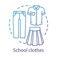 School uniform, clothes concept icon. Elementary grade student official fashion idea thin line illustration. Men and women formal apparel. T shirt, pants and long skirt vector isolated outline drawing