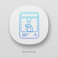 icono de la aplicación de bioimpresión. impresión 3d de corazón artificial. producción de órganos vivos. tecnologías médicas. bioingeniería interfaz de usuario ui ux. aplicaciones web o móviles. Ilustraciones de vectores aislados