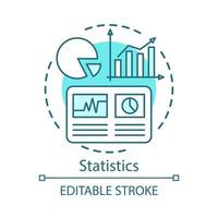 Statistics study, scientific research concept icon. Pie chart, rising graphs idea thin line illustration. Analytics, metrics tools, data visualization, infographics. Vector isolated outline drawing