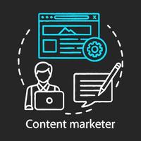 Content marketer chalk concept icon. Creating, publishing, distributing content idea. Leads generation. Digital marketing, copywriting specialty. Vector isolated chalkboard illustration