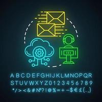 Marketing automation coordinator neon light icon. Digital marketing specialty. Automated business campaign implementing. Glowing sign with alphabet, numbers and symbols. Vector isolated illustration