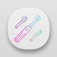 Electric toothbrush app icon. Teeth cleaning. Beauty device for home use. Health care. Caries prevention. Oral hygiene. UI UX user interface. Web or mobile applications. Vector isolated illustrations