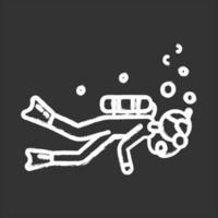 icono de tiza de buceo. deporte acuático, tipo de deporte submarino extremo. actividad recreativa al aire libre y hobby. Ocio arriesgado y aventurero. bucear. ilustración de pizarra de vector aislado