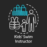Kids swim instructor chalk icon. Swimming teacher, coach. Educator, trainer. Safety vest. Swimming lesson. Learning and training. Child leisure time. Isolated vector chalkboard illustration
