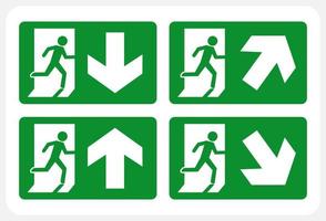 señal de salida con icono de hombre corriendo, señal de puerta de salida de emergencia verde. icono en ilustración vectorial.