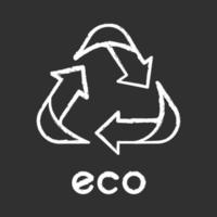 icono de tiza de etiqueta ecológica. tres signos de flecha en ángulo. símbolo de reciclaje. energía alternativa. etiqueta de protección del medio ambiente. productos químicos ecológicos. cosméticos orgánicos. ilustración de pizarra de vector aislado