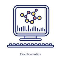 icono de color blanco de bioinformática. investigación del genoma humano. análisis de información bioquímica por computadora. datos biológicos. almacenamiento de información de genética molecular. bioingeniería ilustración vectorial aislada vector