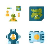Online game inventory flat design long shadow color icons set. Esports, cybersports. Battle royale. Computer game equipment. Map, container, shooting aim, 3d shooter. Vector silhouette illustrations