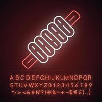 Cricket bail neon light icon. Sport equipment. Cylindrical piece of wood. Top part of wicket. Outdoor sports activity. Glowing sign with alphabet, numbers and symbols. Vector isolated illustration