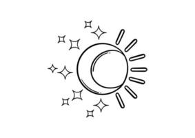 hand draw illustration of crescent moon and sun vector