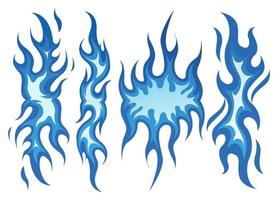 Set of blue flames vector illustration element, background, frame, effects, layout. Vector eps 10. Cartoon of flames.