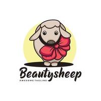 Vector Logo Illustration Beauty Sheep Mascot Cartoon Style.