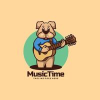Vector Logo Illustration Music Time Mascot Cartoon Style.
