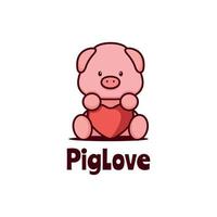 Vector Logo Illustration Pig Love Mascot Cartoon Style.