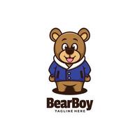 Vector Logo Illustration Bear Boy Simple Mascot Style.