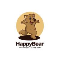 Vector Logo Illustration Happy Bear Simple Mascot Style.