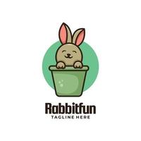 Vector Logo Illustration Rabbit Fun Mascot Cartoon Style.