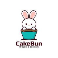 Vector Logo Illustration Cake Bunny Mascot Cartoon Style.