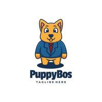 Vector Logo Illustration Puppy Boss Simple Mascot Style.