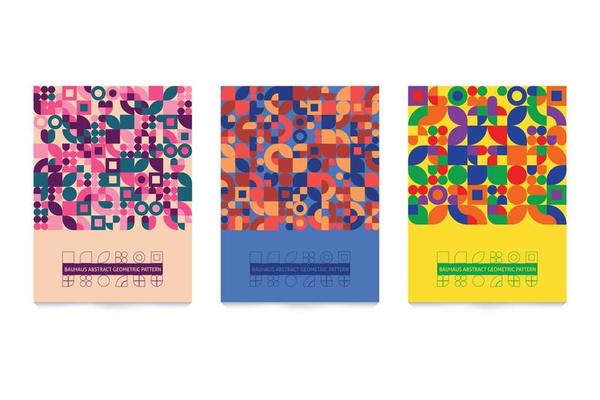 Bauhaus abstract pattern, geometric background, vector circle, square, triangle and circle shape design. Colored Bauhaus pattern, background, poster set.